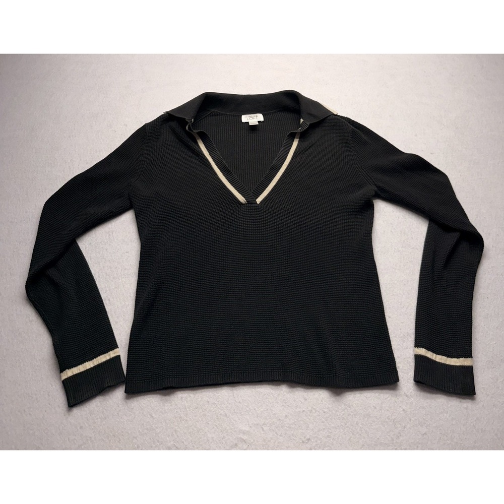 Ann Taylor LOFT black knit polo sweater Women's Size Large
